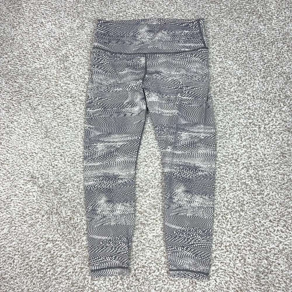 Lululemon Pants Womens 12 Gray High Rise Leggings Print Yoga Workout Gym Sports